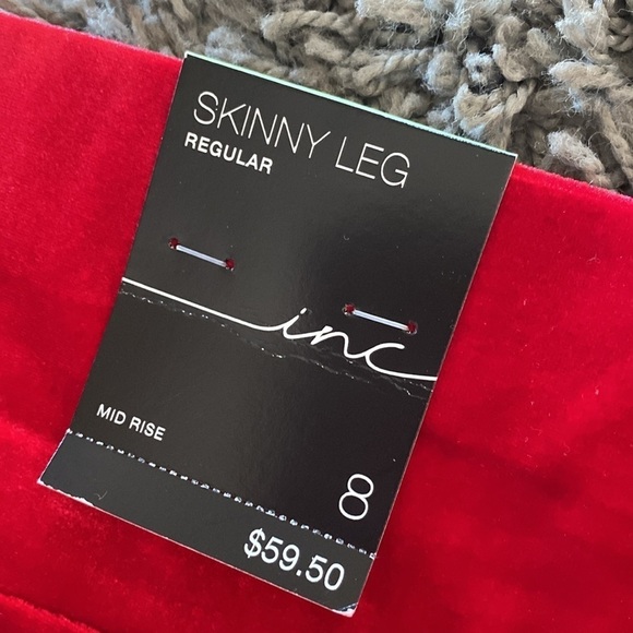NWT INC Red Velvet Mid Rise Skinny Leg Stretchy Pants Size 8 - Picture 8 of 15